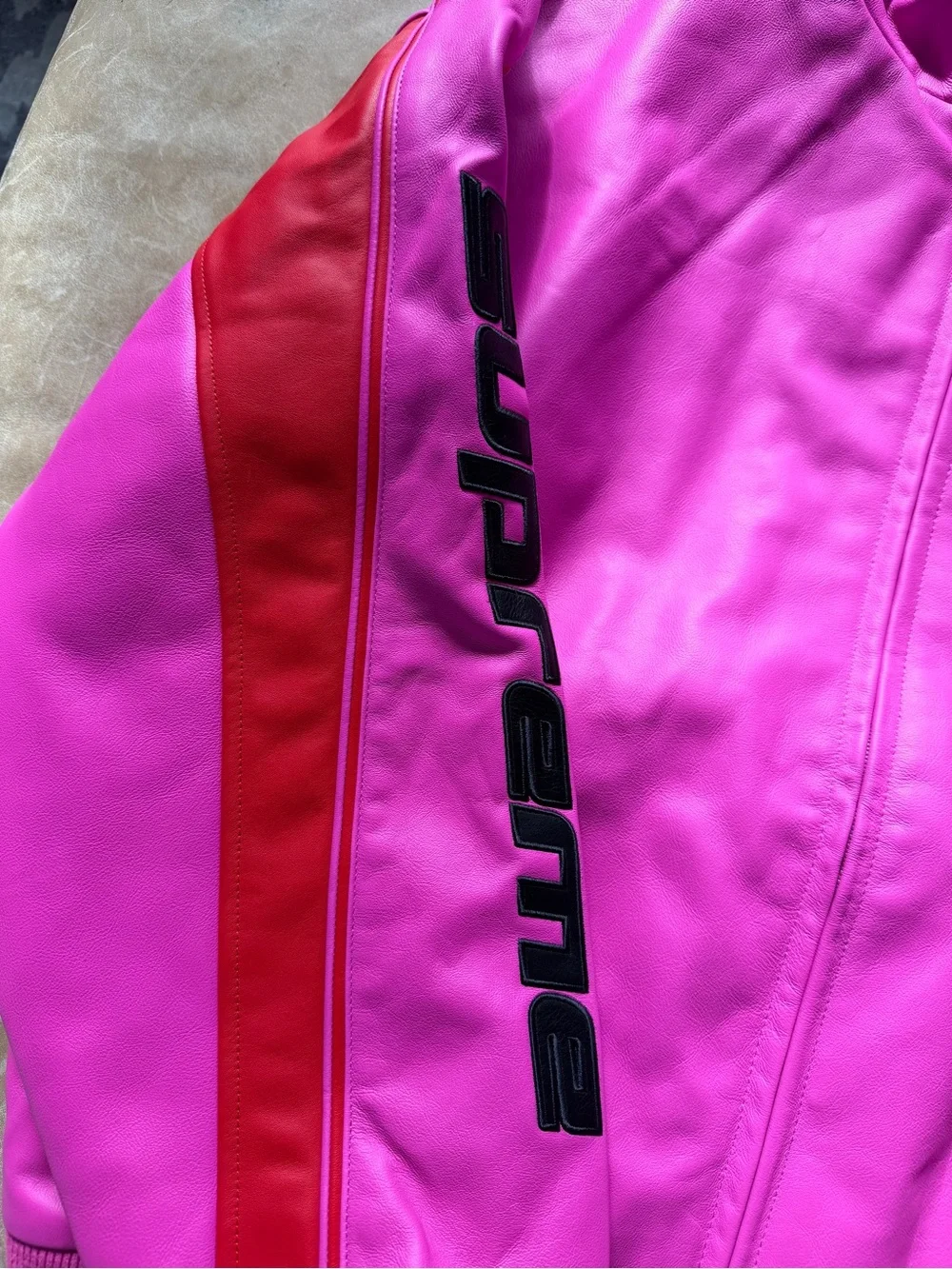 Jordan Pink Hooded Bomber Jacket with Red Sleeve Panels